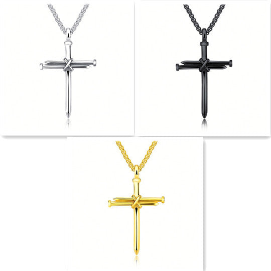 SteelGold Cross | Men's Iron Nail Pendant Necklace | by Gamer Fresh