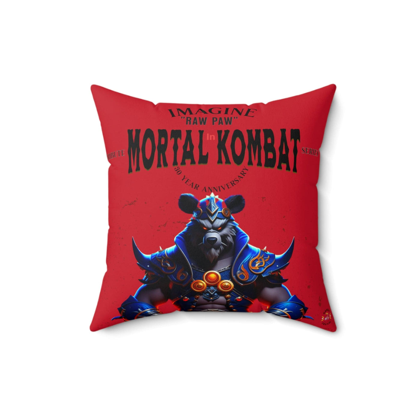 Gamer Fresh Imagine If Collection | Raw Paw | Mortal Kombat 30-Year Anniversary Tribute | Dark Red Square Pillow