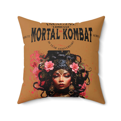 Gamer Fresh | Candessa Mortal Kombat 30th Anniversary Tribute Series | Imagine If Collection | Tan Brown Square Pillow