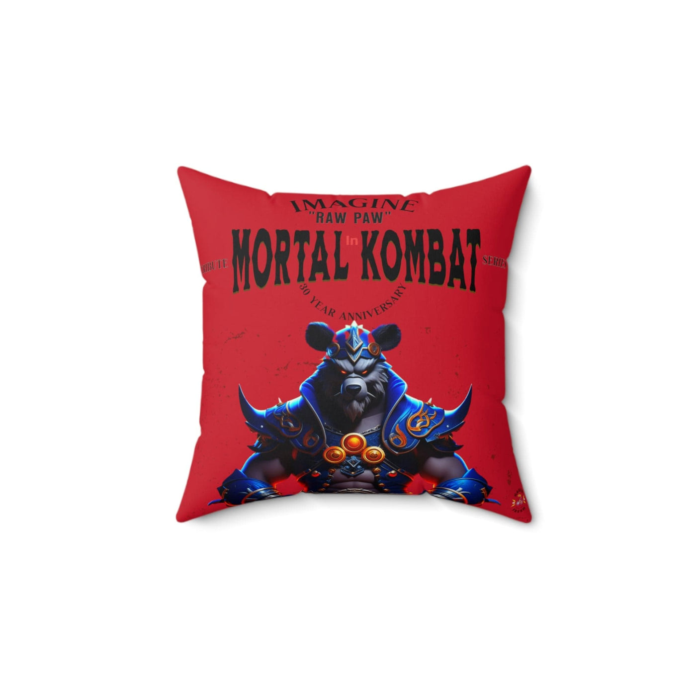 Gamer Fresh Imagine If Collection | Raw Paw | Mortal Kombat 30-Year Anniversary Tribute | Dark Red Square Pillow