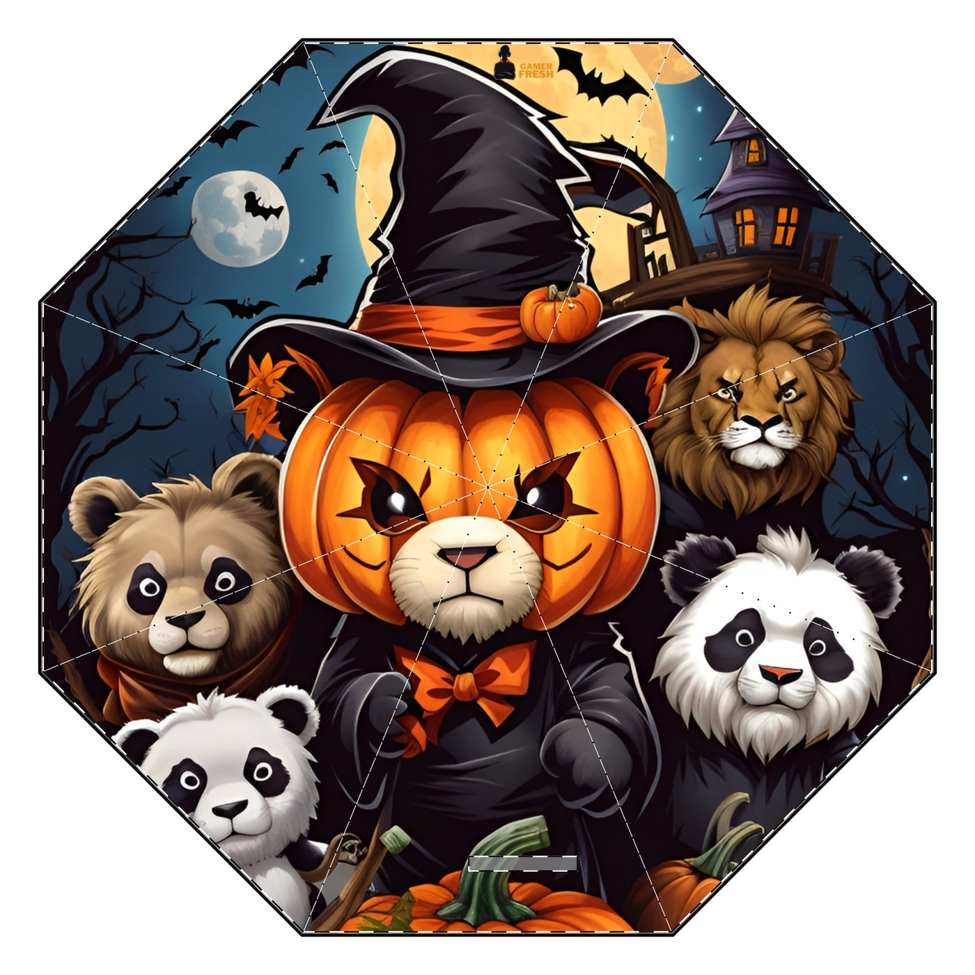 Gamer Fresh | Pandalion's Trickster’s Delight Umbrella | Halloween Edition | Crusta Orange