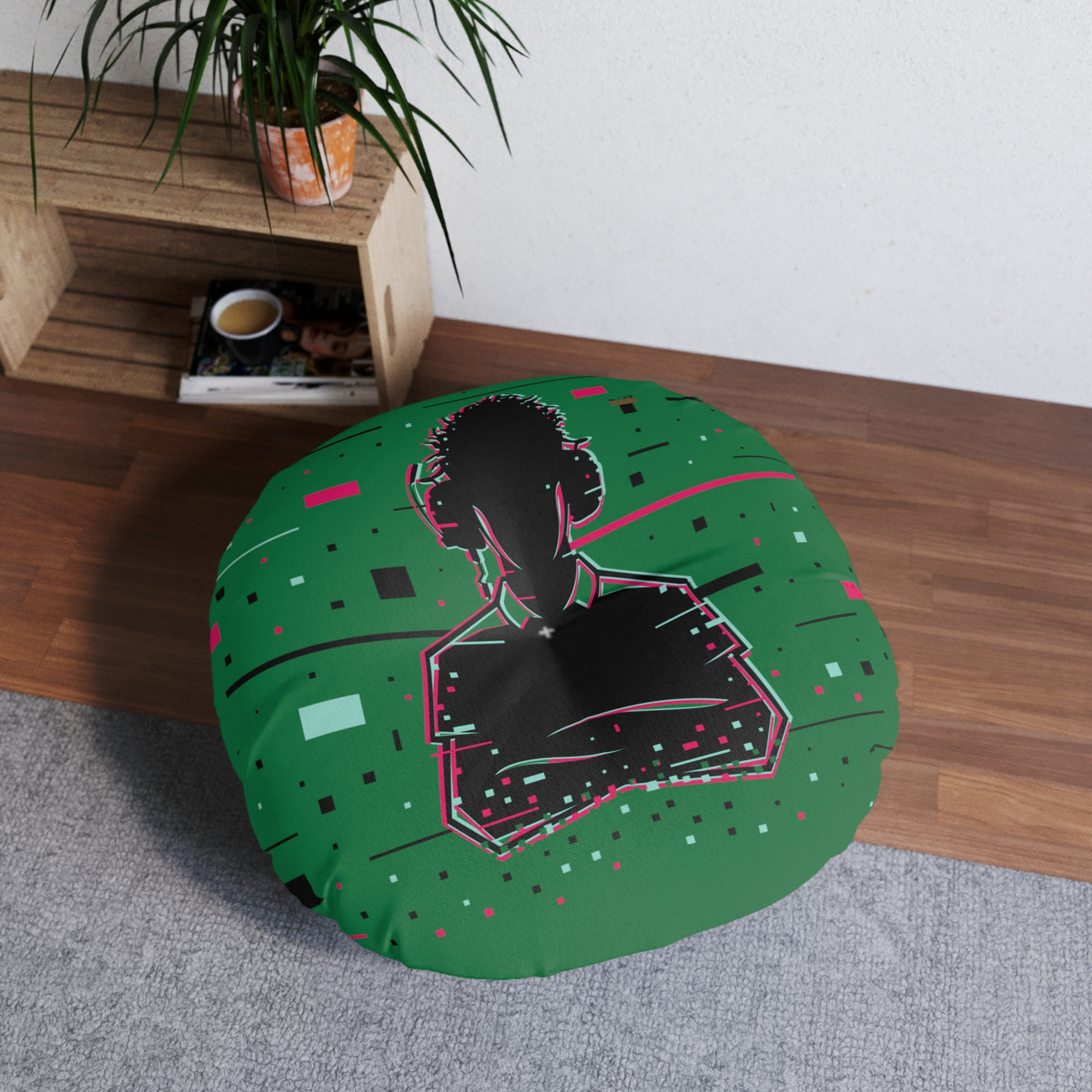 Gamer Fresh | Player 2 Dimension Intergalactic | Tufted Round Floor Pillow | Earth Green
