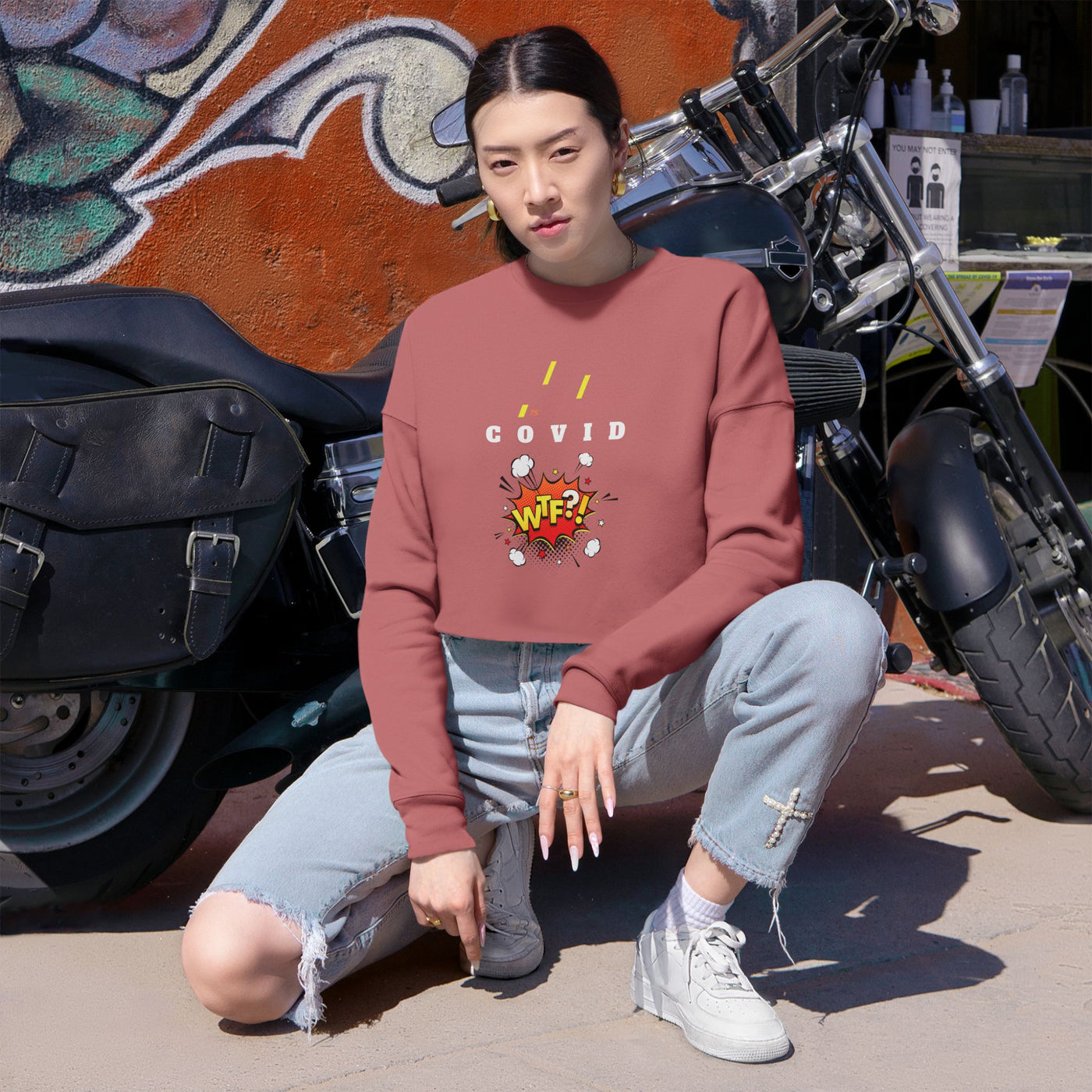 Gamer Fresh Vision | WTF Covid 19? | Women's Cropped Black Sweatshirt