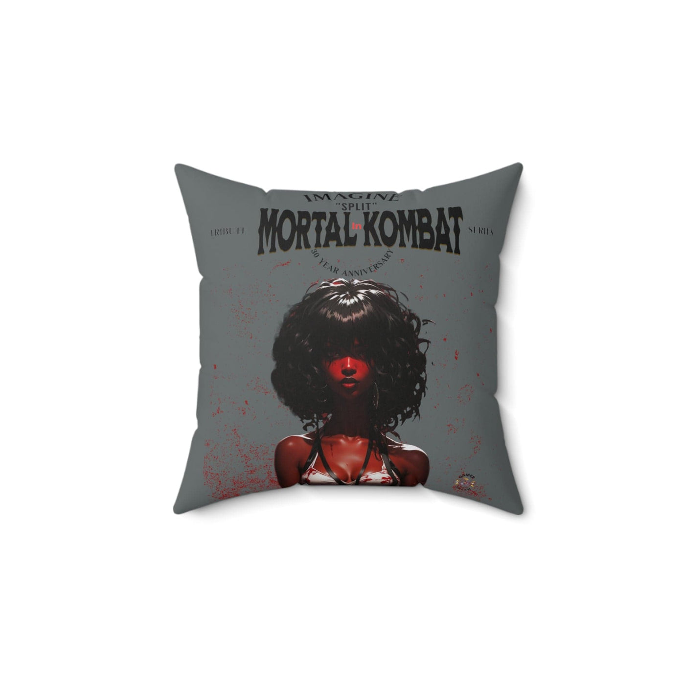 Gamer Fresh Imagine If Collection | Split | Mortal Kombat 30-Year Anniversary Tribute | Dark Grey Square Pillow