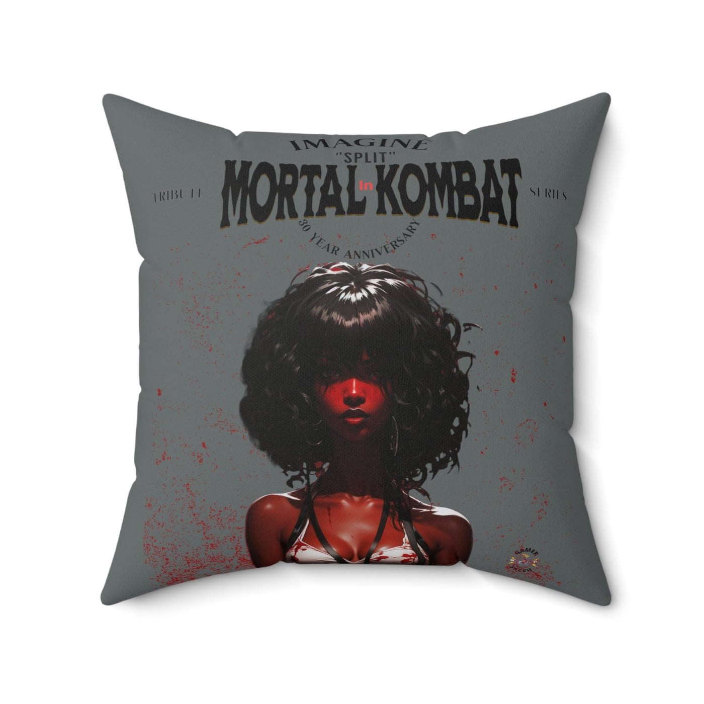 Gamer Fresh Imagine If Collection | Split | Mortal Kombat 30-Year Anniversary Tribute | Dark Grey Square Pillow