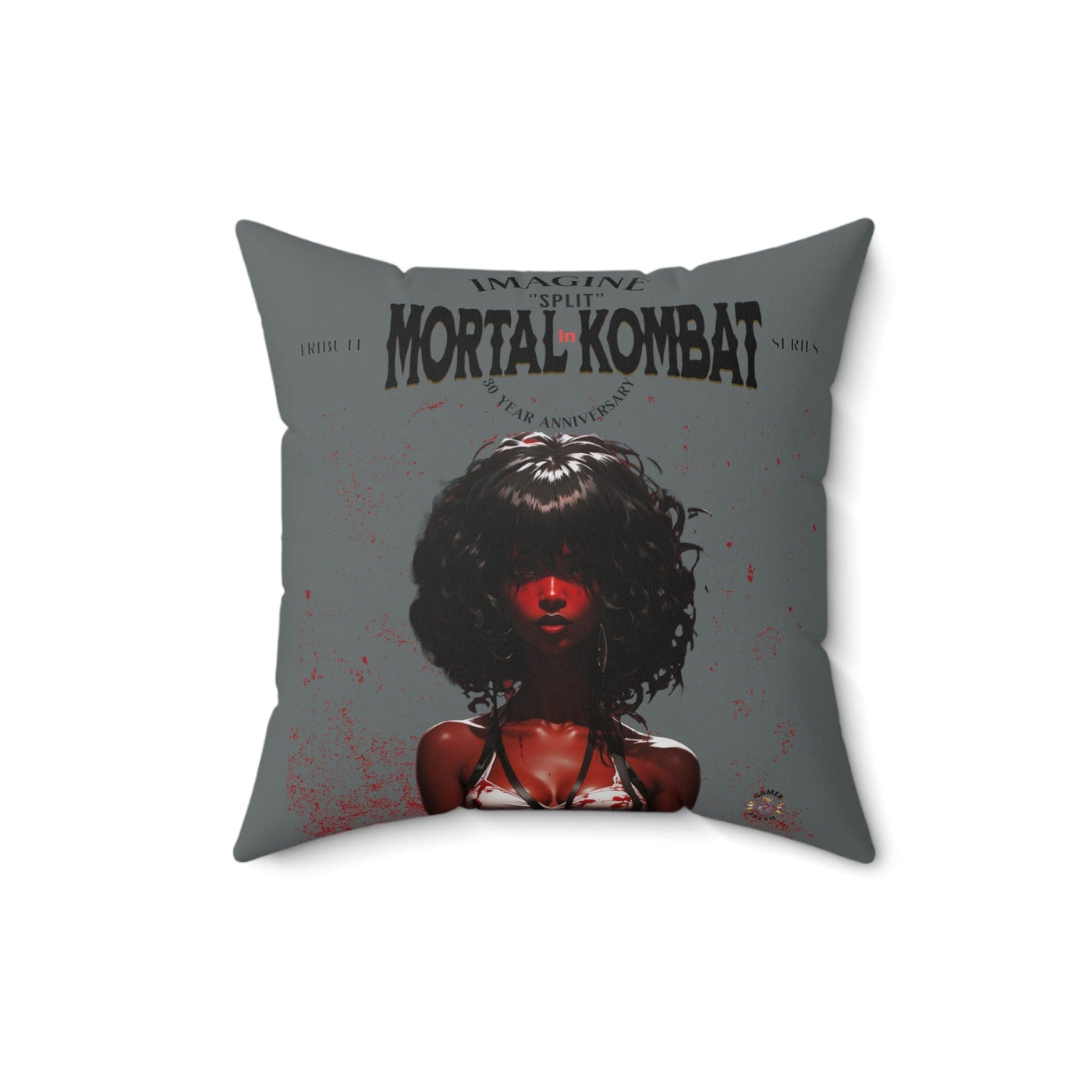 Gamer Fresh Imagine If Collection | Split | Mortal Kombat 30-Year Anniversary Tribute | Dark Grey Square Pillow