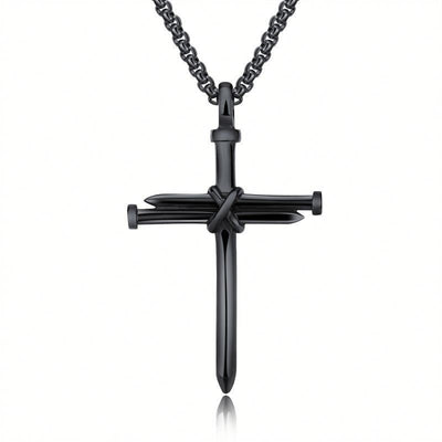 SteelGold Cross | Men's Iron Nail Pendant Necklace | by Gamer Fresh