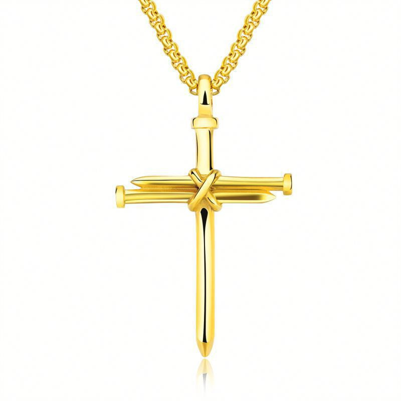 SteelGold Cross | Men's Iron Nail Pendant Necklace | by Gamer Fresh