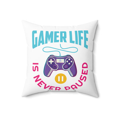 Gamer Fresh | My Gamer Life Never Pauses | Spun Square White Bed/Couch Pillow