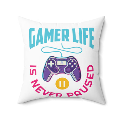 Gamer Fresh | My Gamer Life Never Pauses | Spun Square White Bed/Couch Pillow