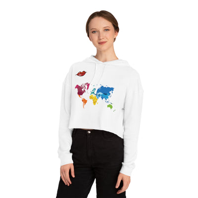Gamer Fresh Exclusive | Kiss The World | Women's Cropped Hoodie | White Sweatshirt