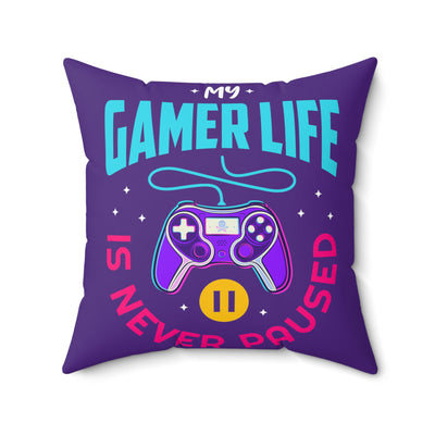 Gamer Fresh | My Gamer Life Never Pauses | Spun Square Royal Purple | Bed/Couch Pillow