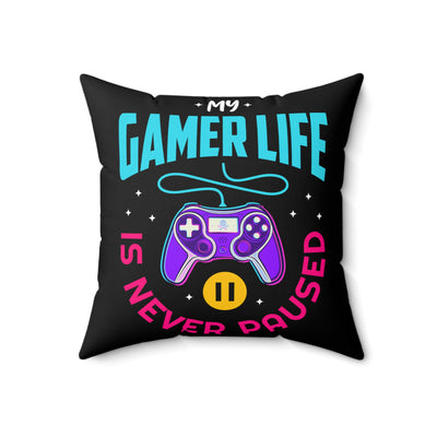 Gamer Fresh | My Gamer Life Never Pauses | Spun Square Midnight Black | Bed/Couch Pillow