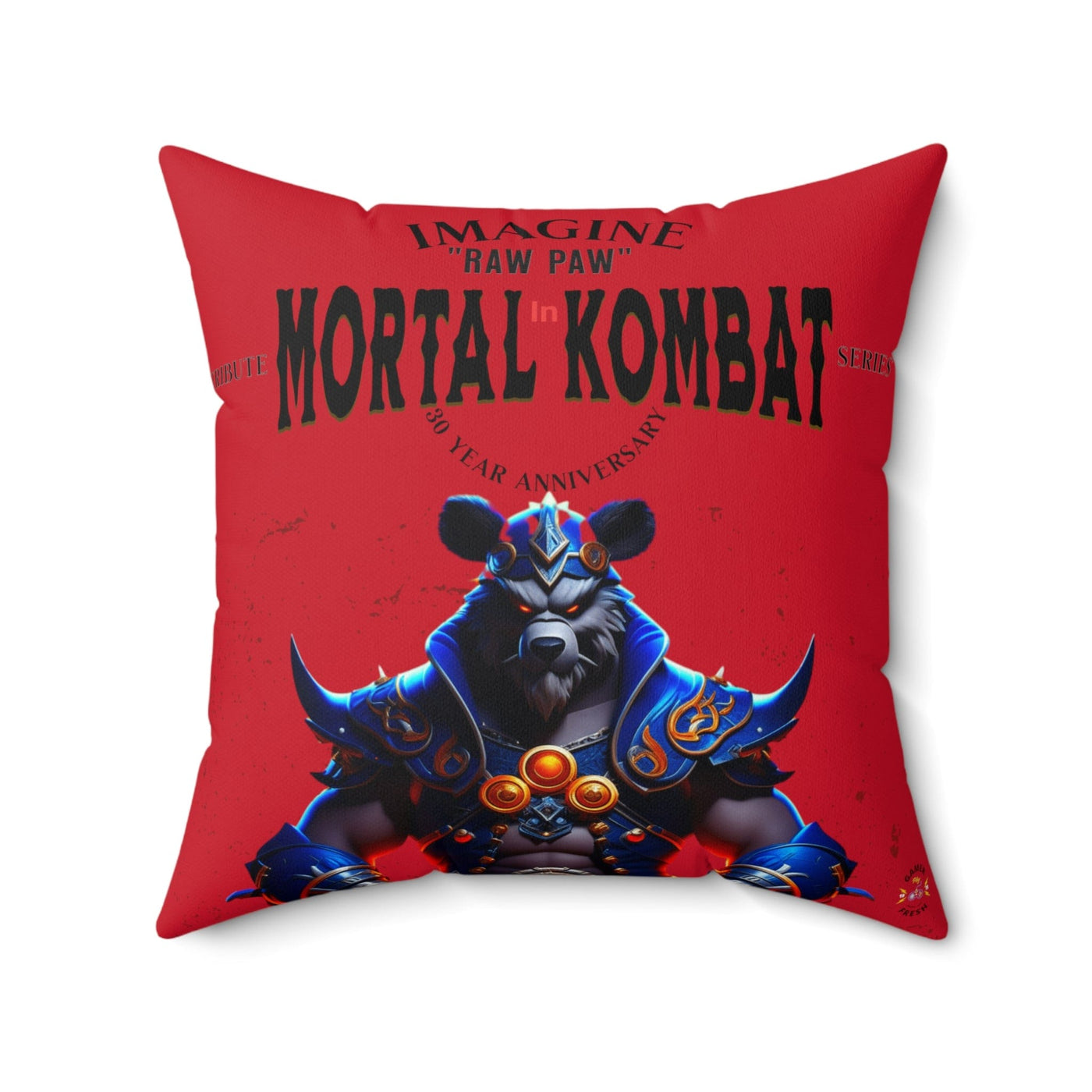 Gamer Fresh Imagine If Collection | Raw Paw | Mortal Kombat 30-Year Anniversary Tribute | Dark Red Square Pillow