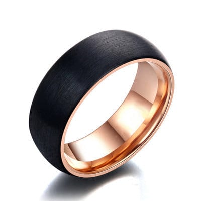 Black Tungsten Men's Ring with Rose Gold Accents