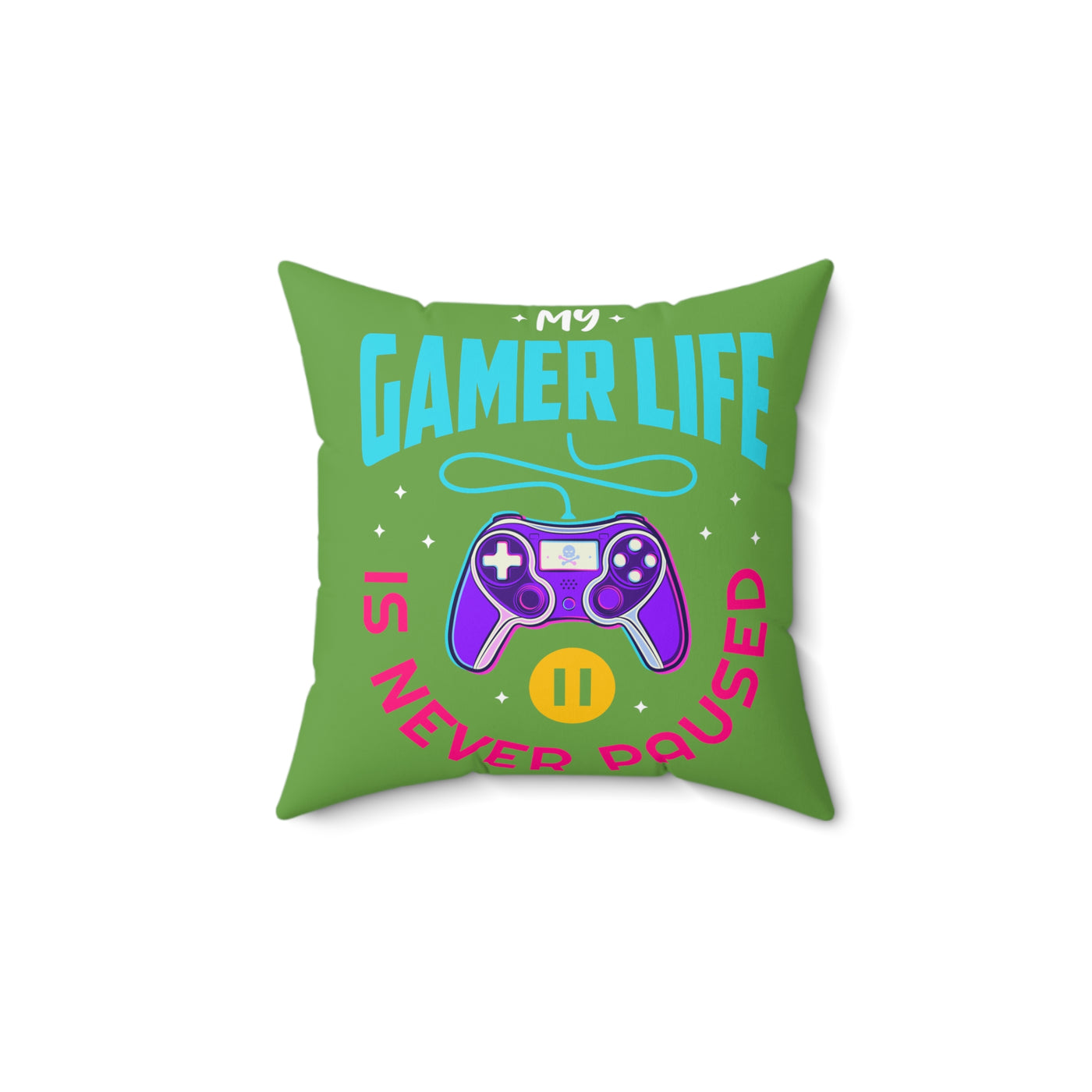 Gamer Fresh | My Gamer Life Never Pauses | Spun Square Green | Bed/Couch Pillow