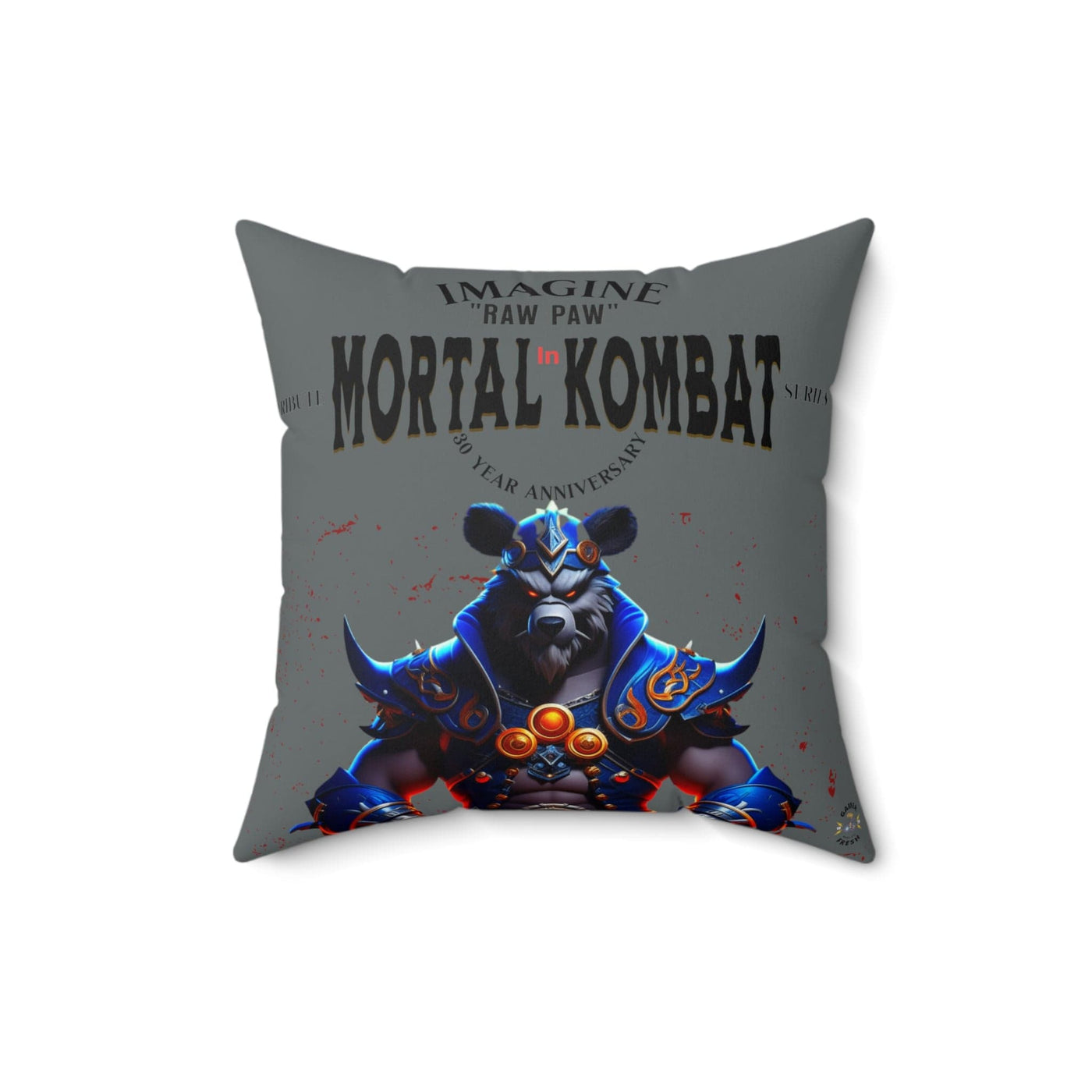 Gamer Fresh Imagine If Collection | Raw Paw | Mortal Kombat 30-Year Anniversary Tribute | Dark Grey Square Pillow