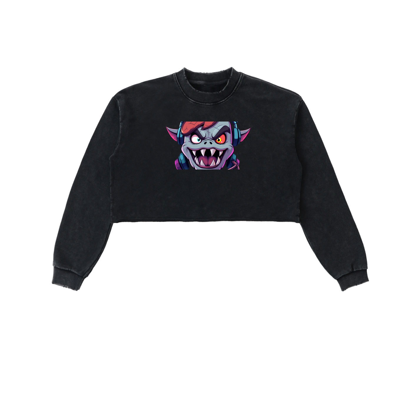 Gamer Fresh | Phantom Pixels: Byte Static | Snow Washed Raw Edge Cropped Sweatshirt | Limited Edition