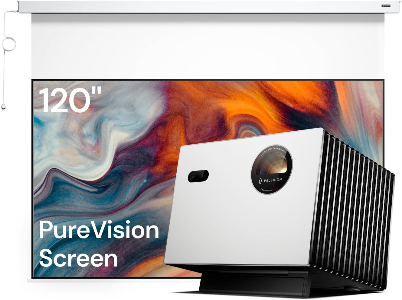 Valerion StreamMaster Plus2 4K Laser Projector with 120" PureVision Motorized Projector Screen