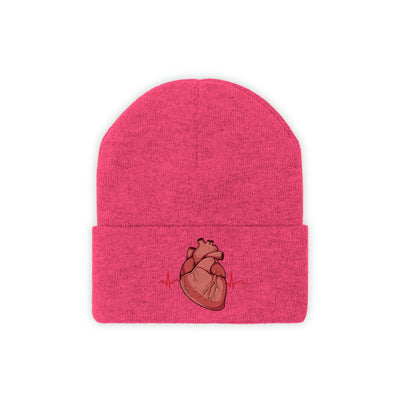 The Neon Pink Heart Beat Knitted Beanie Hat