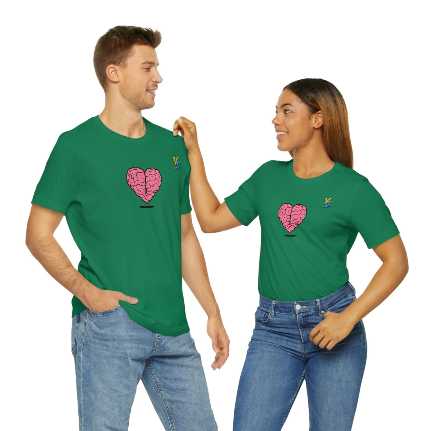 Heart vs Brain On The Back White Jersey Short Sleeve T-shirt