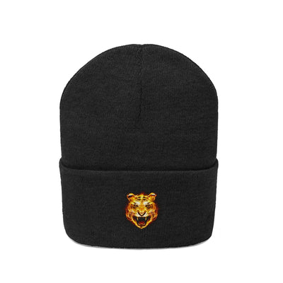 The Flaming Cosmo Tiger Black Knitted Beanie Hat