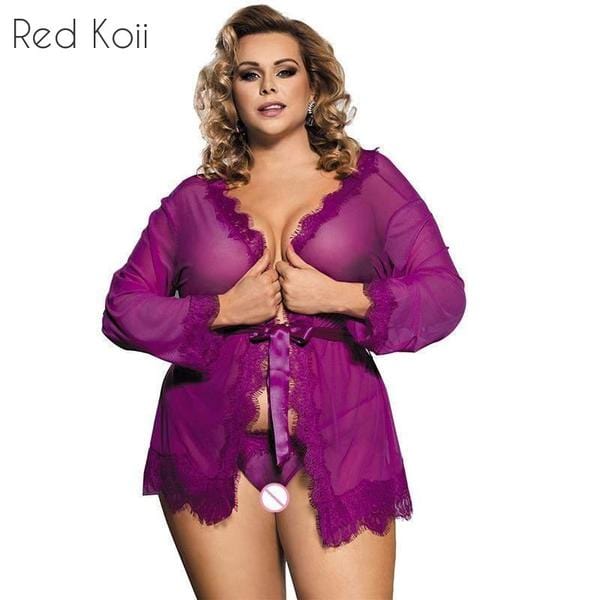 Women's Plus Size Cosplay Lace Trim Robe Lingerie