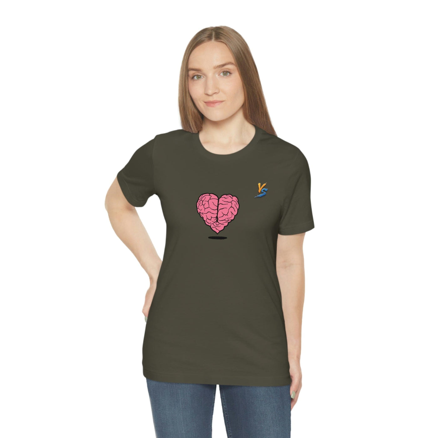Heart vs Brain On The Back White Jersey Short Sleeve T-shirt