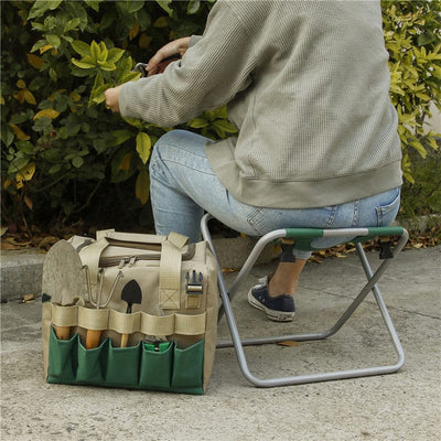 Green Guru Garden Stool Tool Set Organizer With Tote Bag