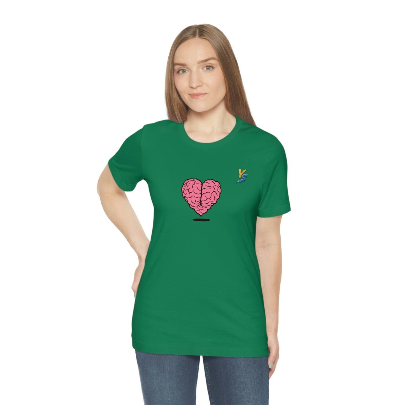 Heart vs Brain On The Back White Jersey Short Sleeve T-shirt