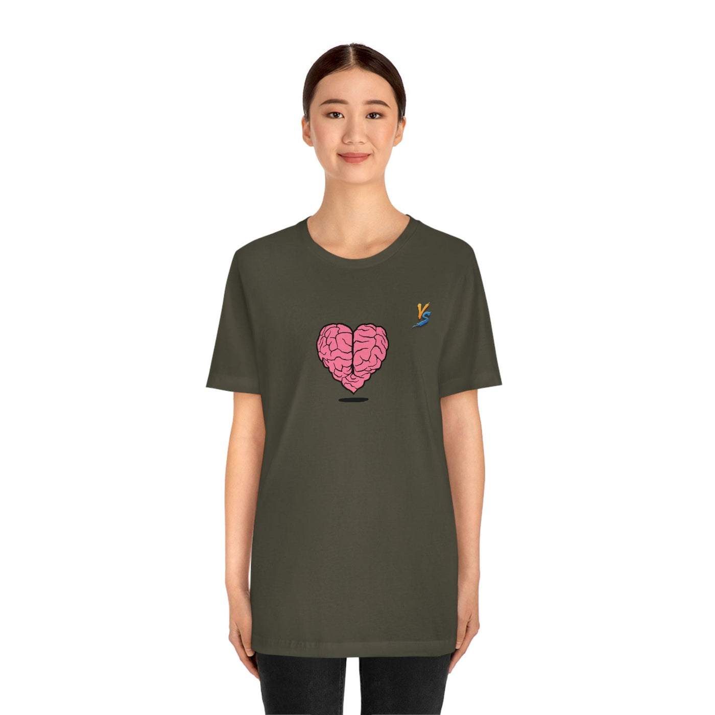 Heart vs Brain On The Back White Jersey Short Sleeve T-shirt