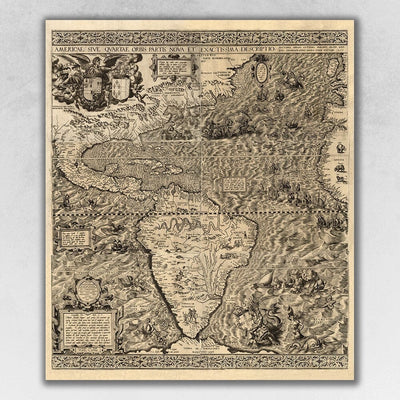 16" X 20" Vintage 1562 Map Of Early Americas Wall Art