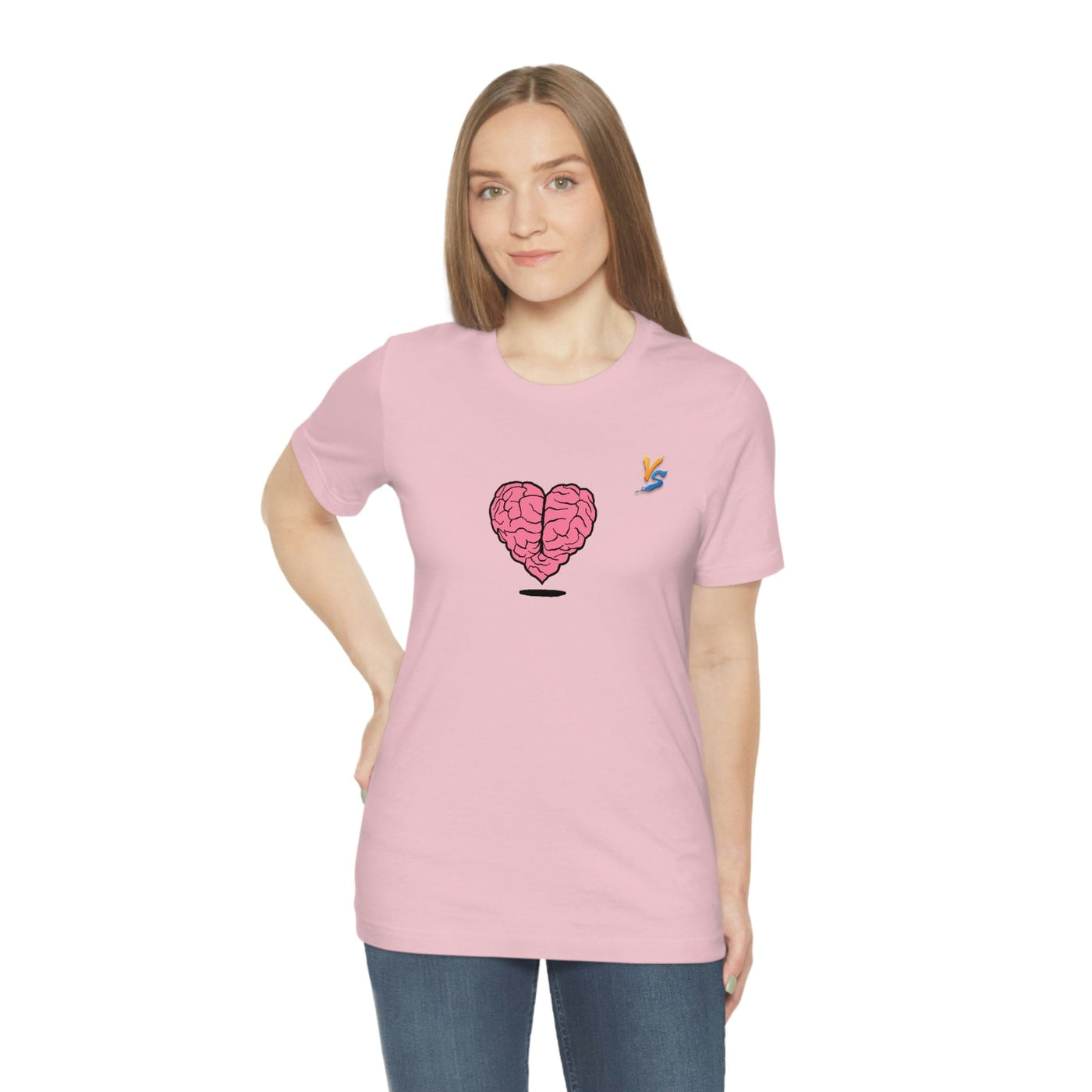 Heart vs Brain On The Back White Jersey Short Sleeve T-shirt