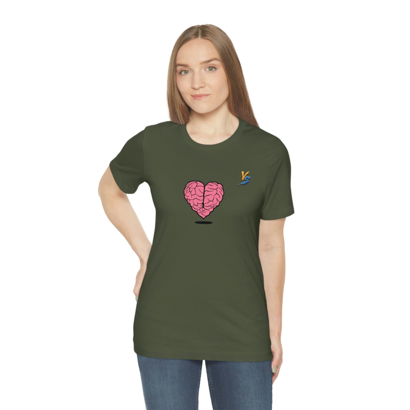 Heart vs Brain On The Back White Jersey Short Sleeve T-shirt