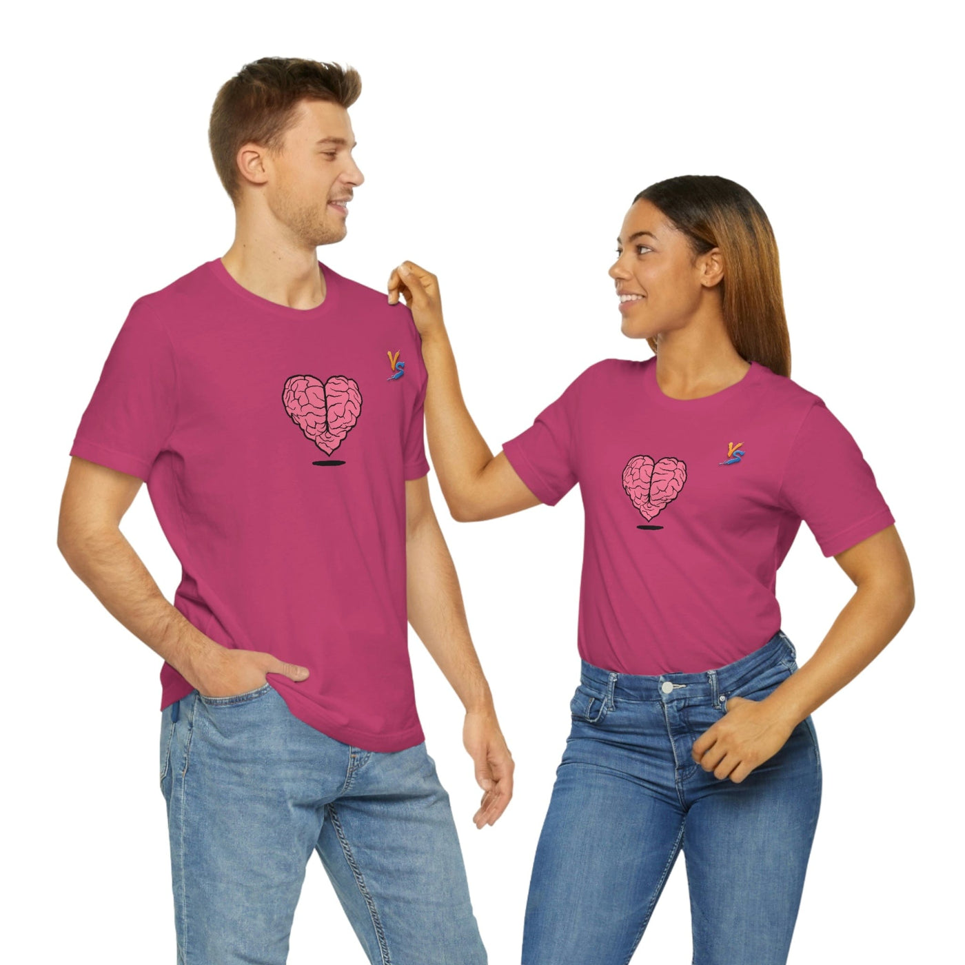 Heart vs Brain On The Back White Jersey Short Sleeve T-shirt