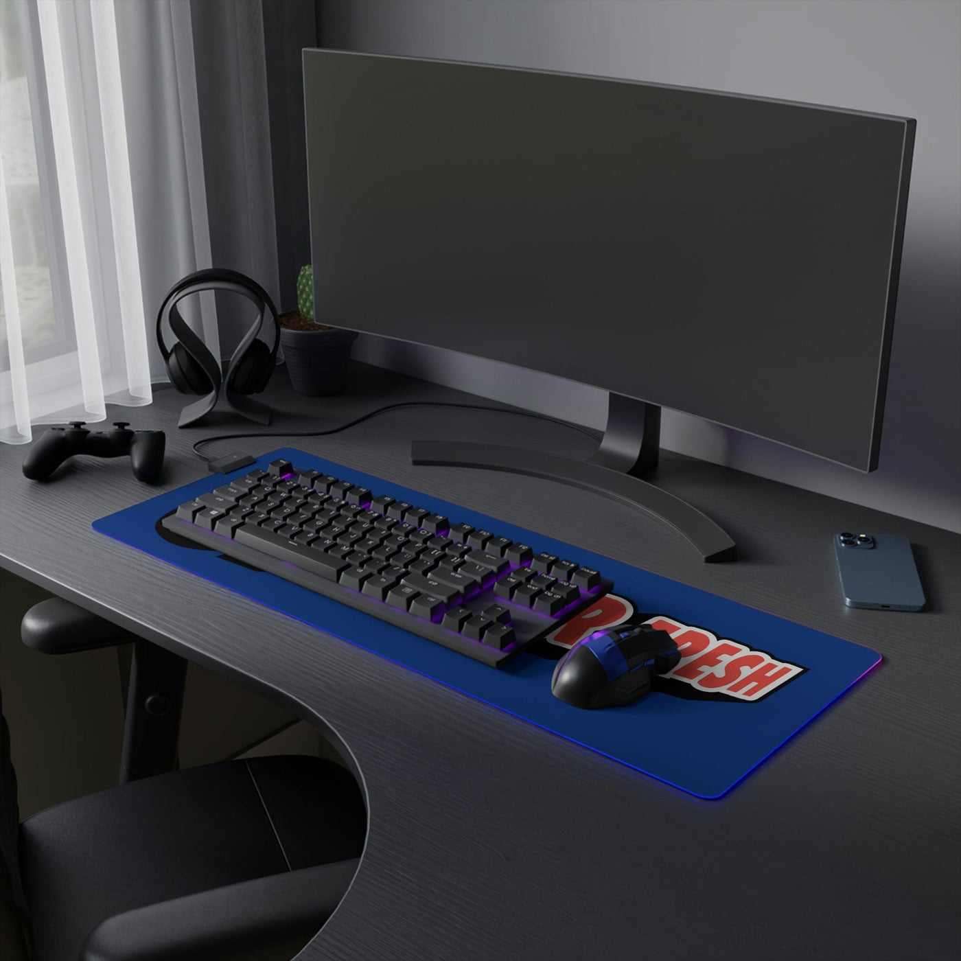 The Gamer Fresh | LED Gaming Computer Desk Mat | Dark Blue