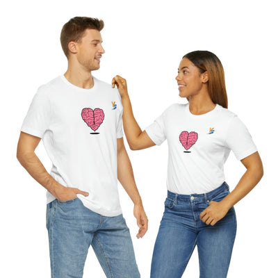 Heart vs Brain On The Back White Jersey Short Sleeve T-shirt