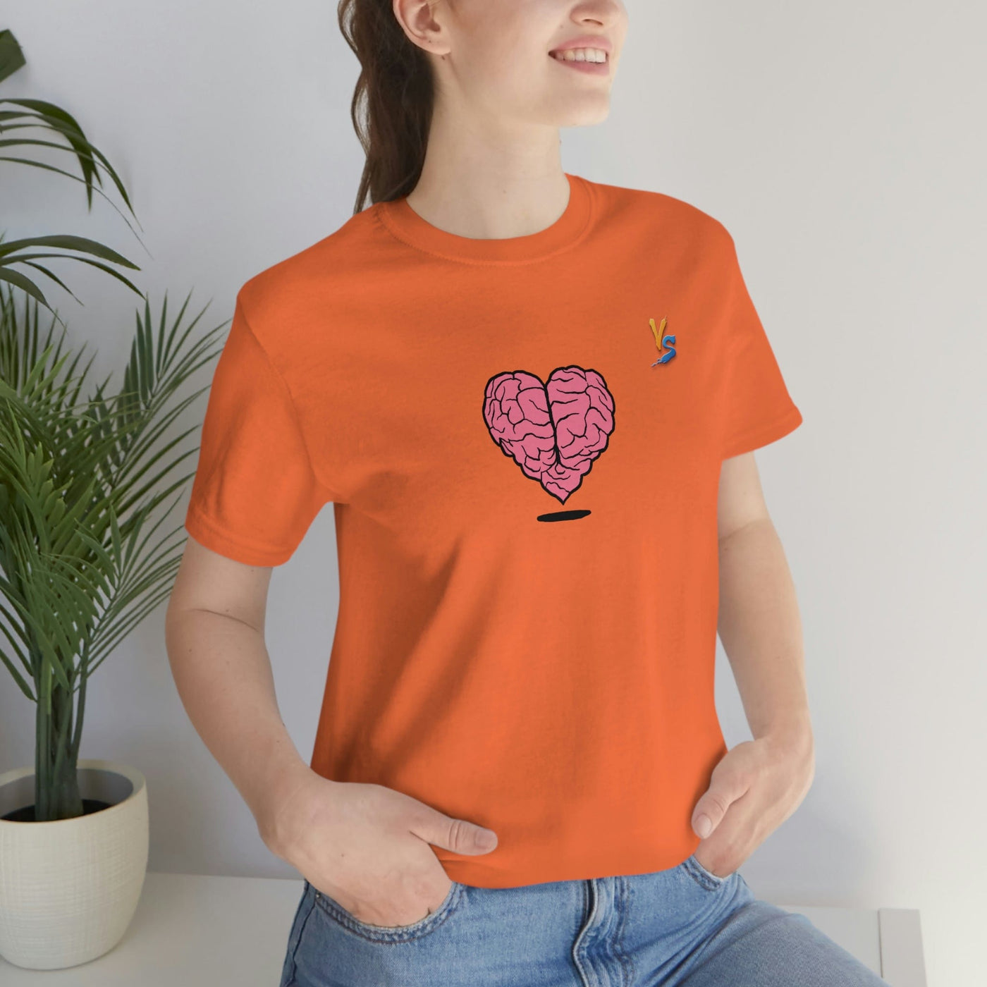 Heart vs Brain On The Back White Jersey Short Sleeve T-shirt