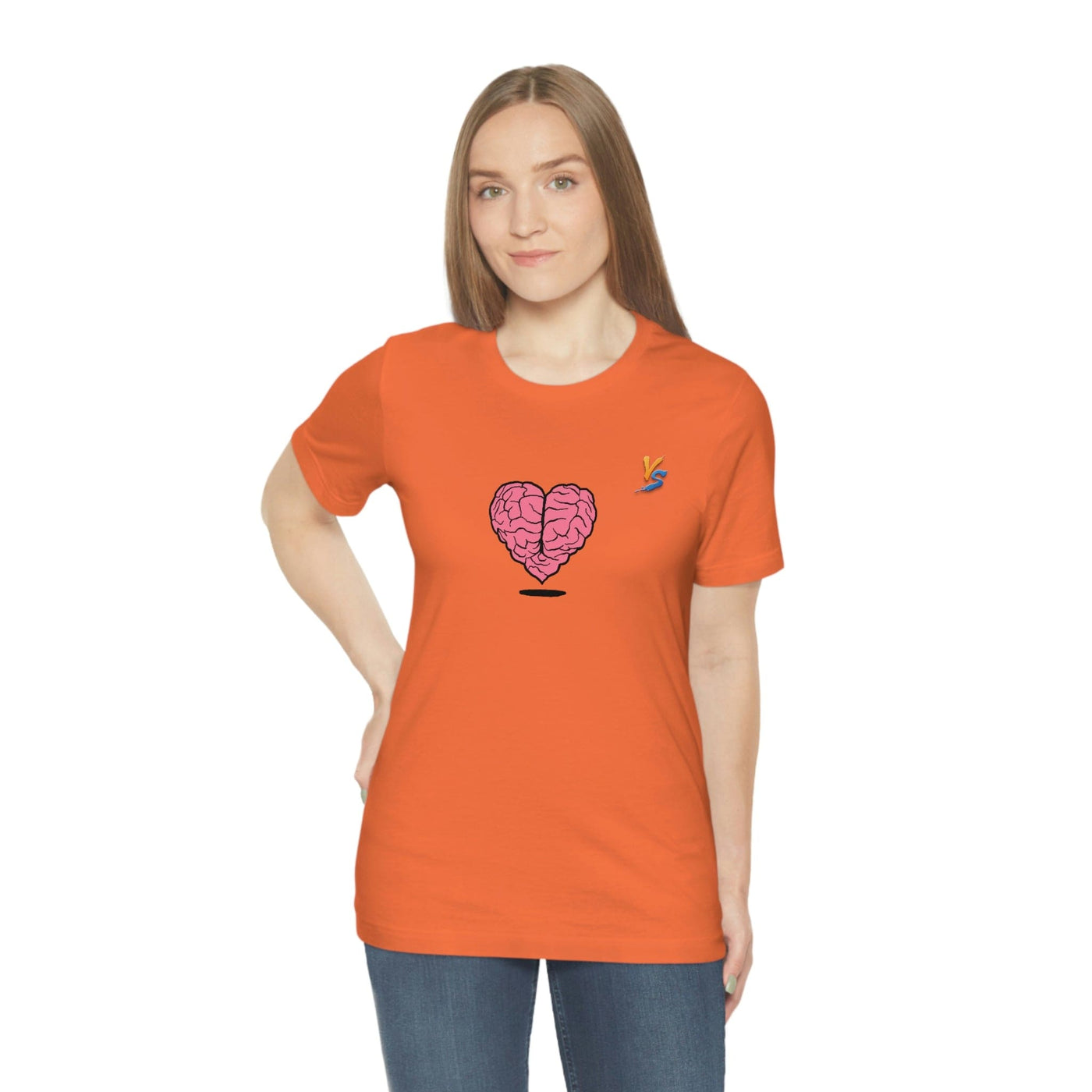Heart vs Brain On The Back White Jersey Short Sleeve T-shirt
