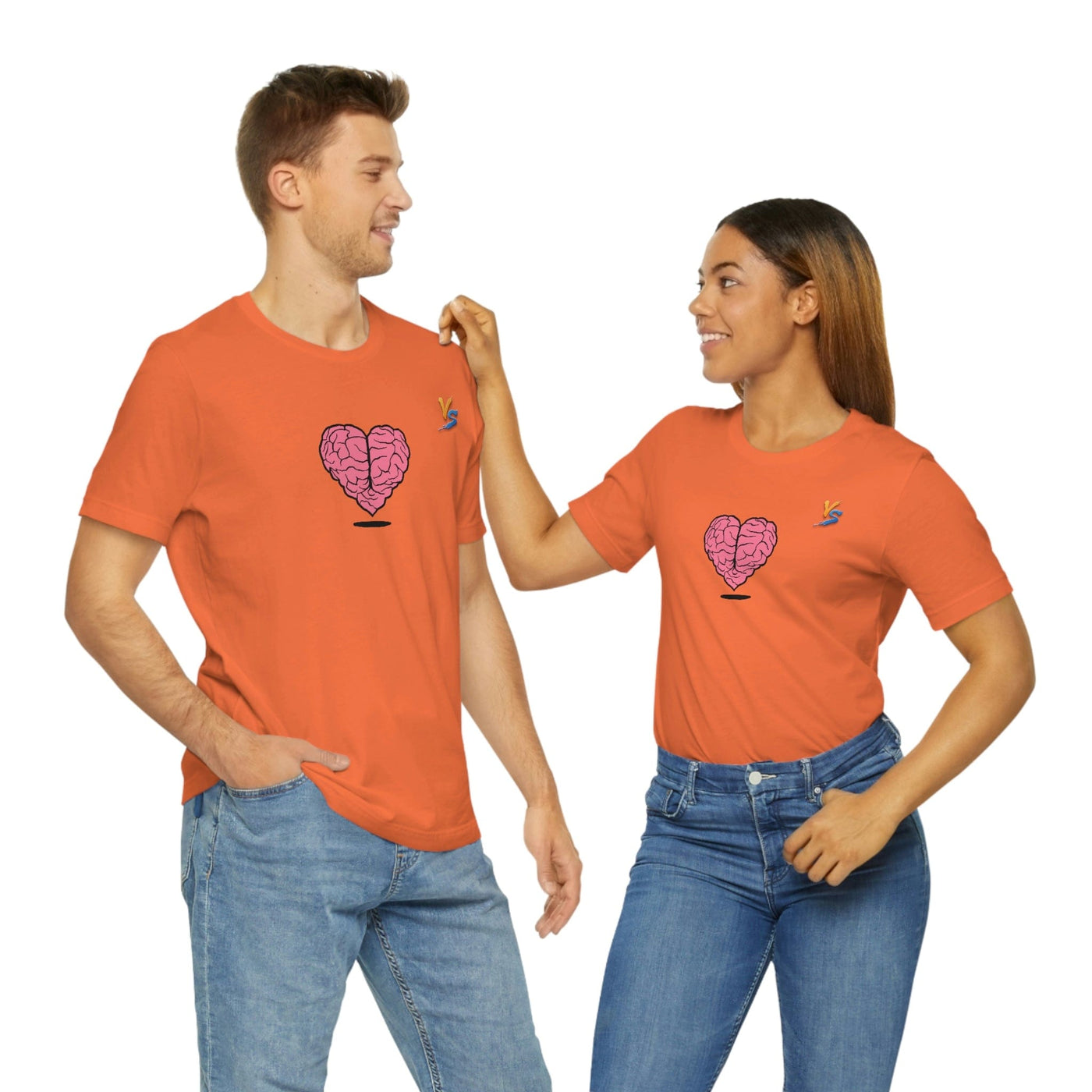 Heart vs Brain On The Back White Jersey Short Sleeve T-shirt
