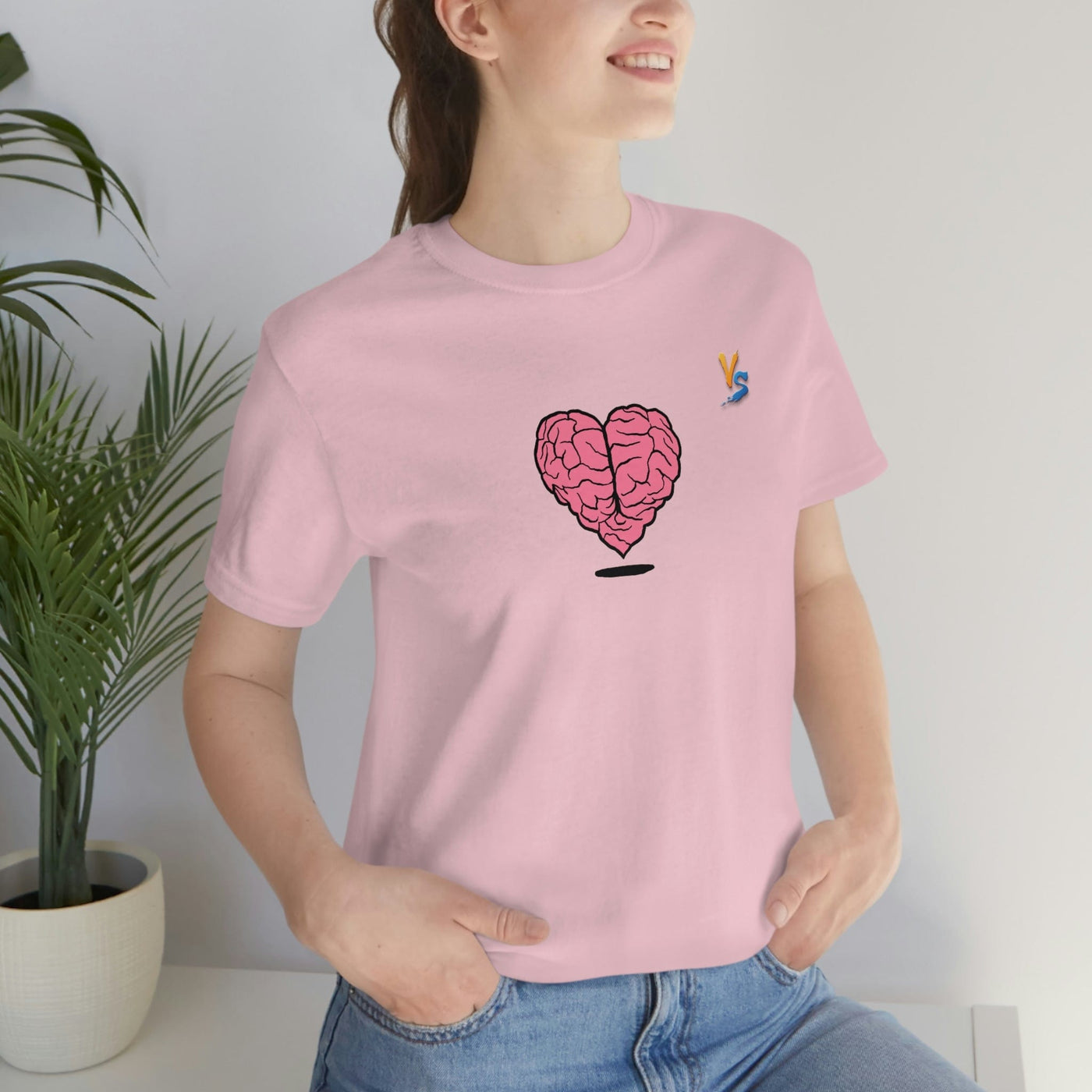 Heart vs Brain On The Back White Jersey Short Sleeve T-shirt