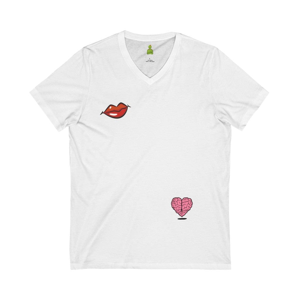 The Kiss The Brain Unisex Jersey Short Sleeve White V-Neck T-shirt
