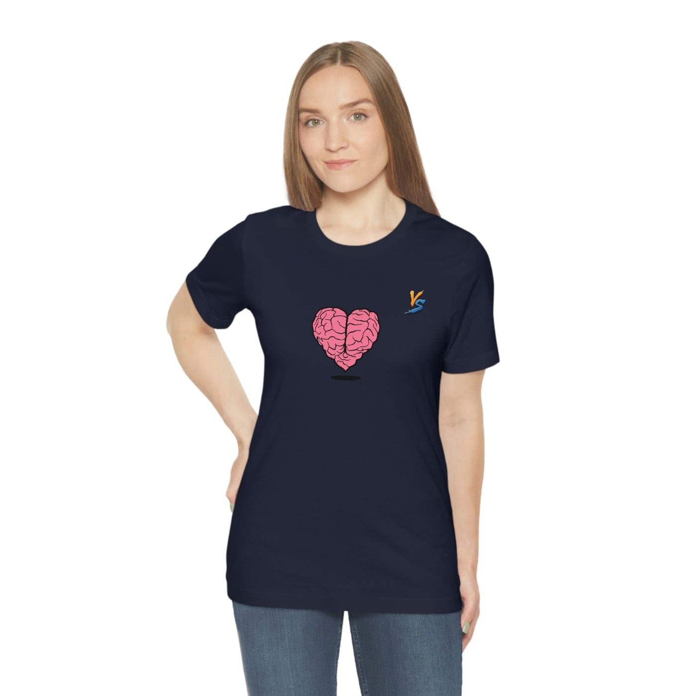 Heart vs Brain On The Back White Jersey Short Sleeve T-shirt