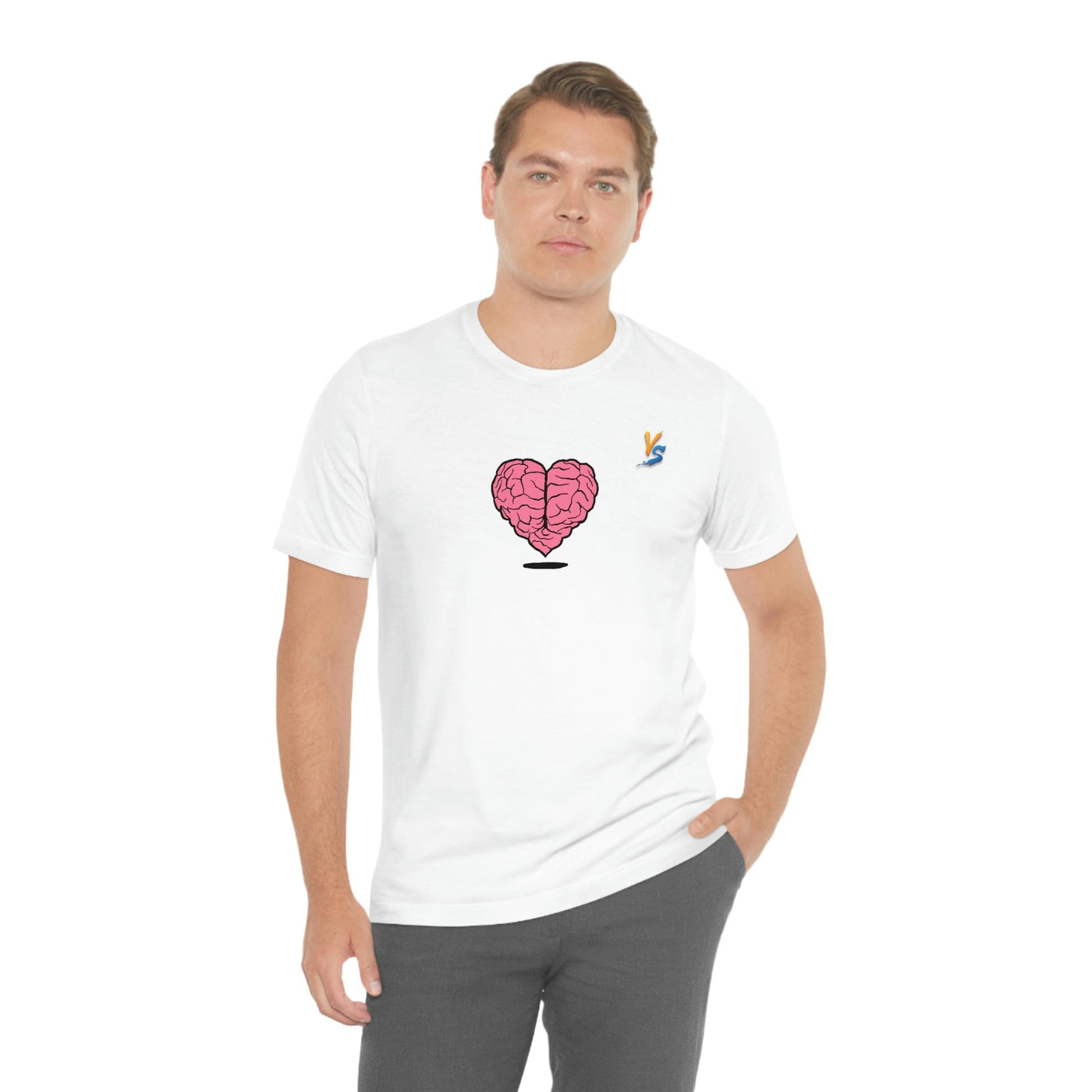 Heart vs Brain On The Back White Jersey Short Sleeve T-shirt