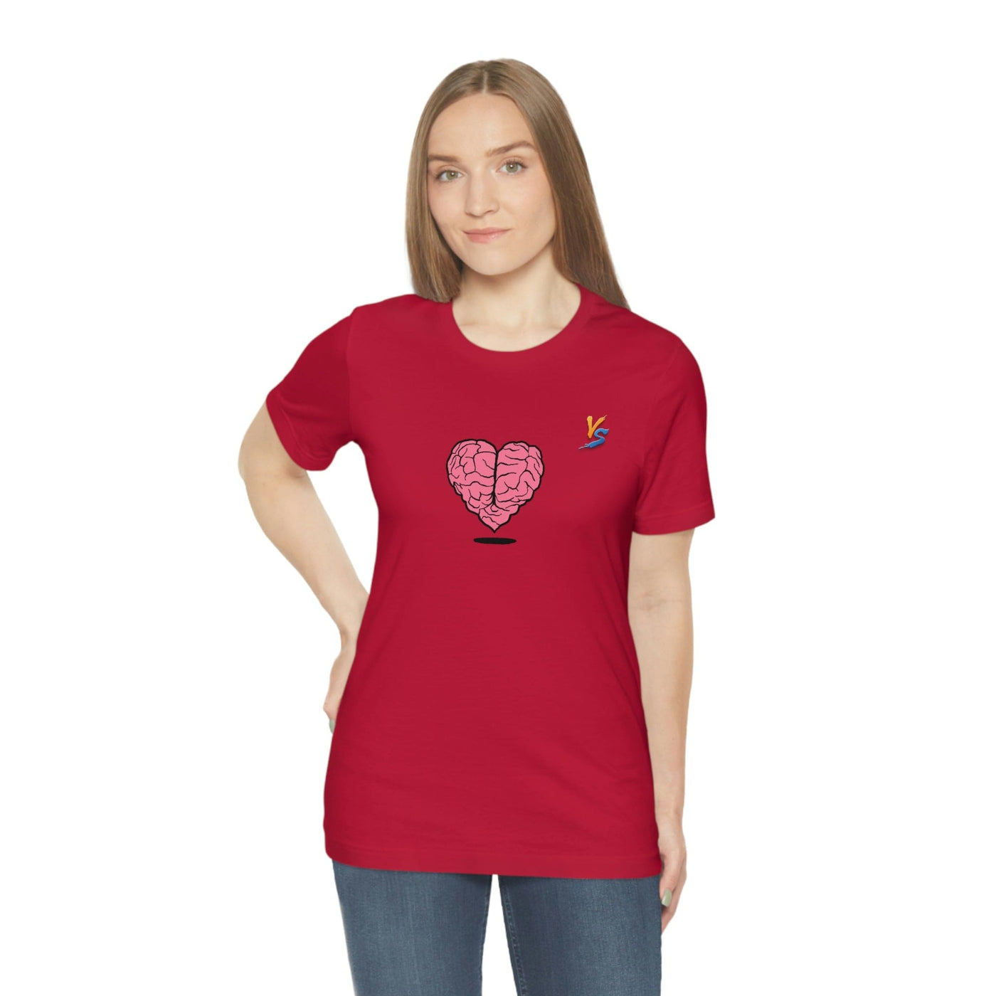 Heart vs Brain On The Back White Jersey Short Sleeve T-shirt