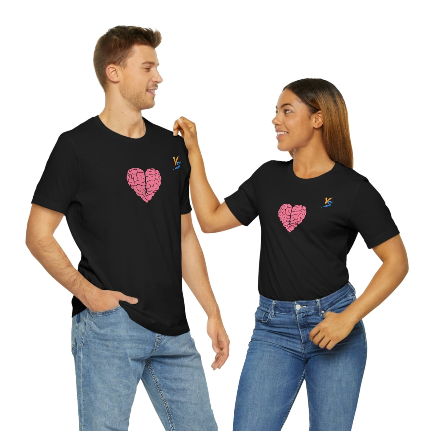Heart vs Brain On The Back White Jersey Short Sleeve T-shirt