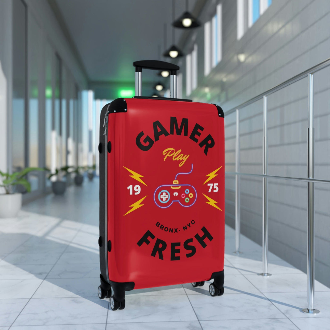 Gamer Fresh Journey's Premium Gamer Since 75' Gaming Luggage Suitcases | Dark Red