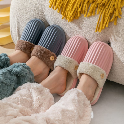 Detachable Slippers Stripe Design Winter House Shoes For Women