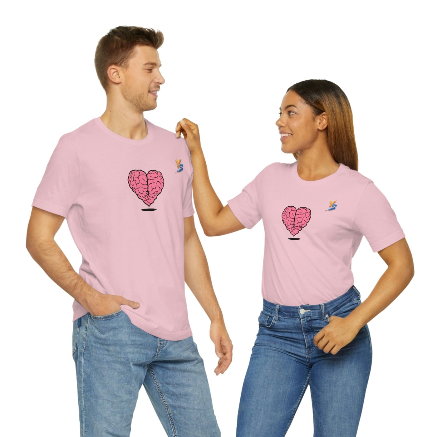 Heart vs Brain On The Back White Jersey Short Sleeve T-shirt