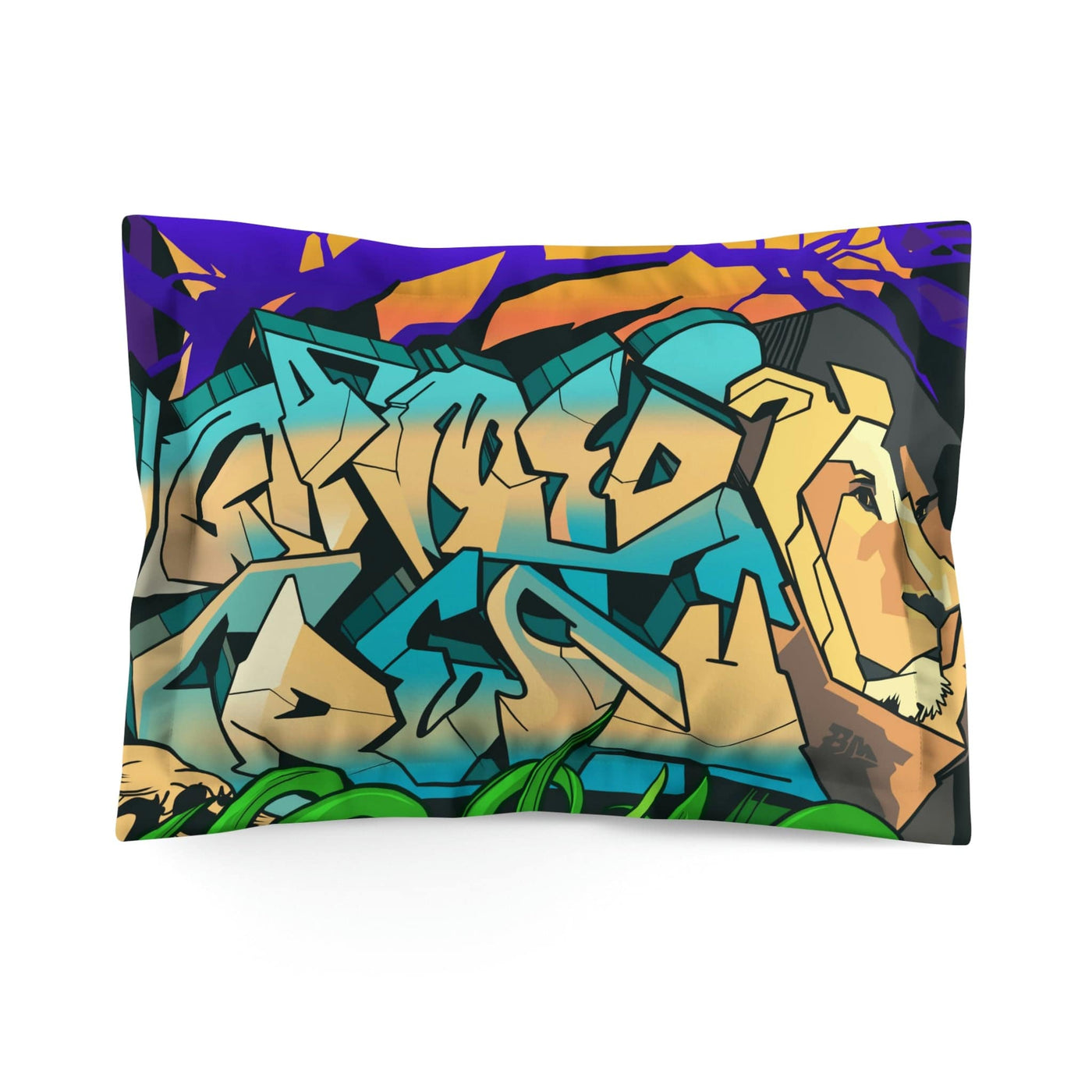Gamer Fresh Graffiti NYC Lion Mural | Microfiber Royal Purple Pillow Sham